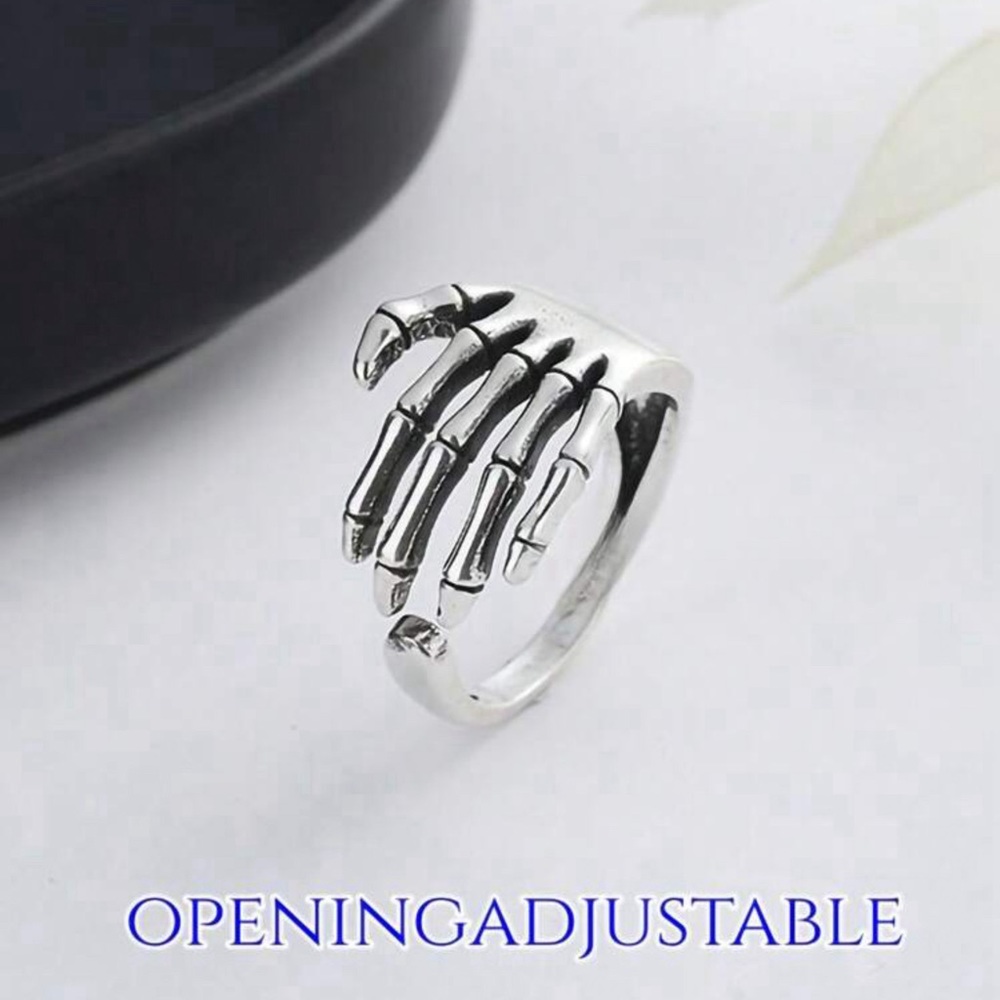 Silver Skeleton Hand Adjustable Ring - Picture 4 of 7